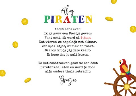 Kinderfeestje uitnodigingskaart piraten schatkist 3