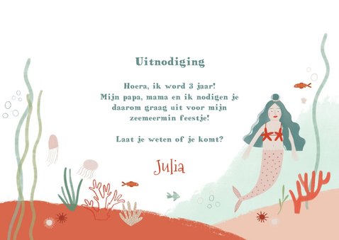 Kinderfeestje zeemeermin onderwater uitnodiging meisje 3
