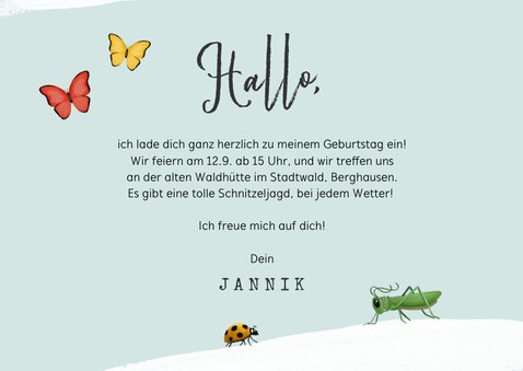 Kindergeburtstags-Einladung Foto & Insekten 3