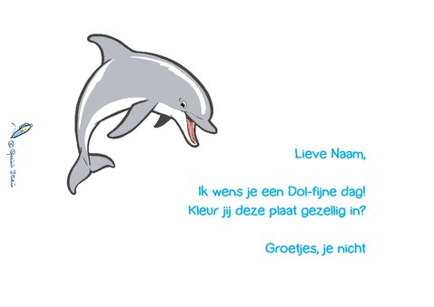 Kinderkaart Dolfijn met kleurplaat - A 2