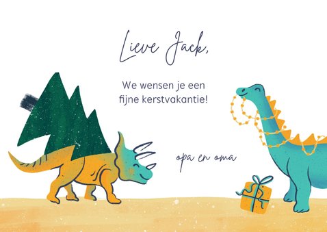 Kinderkerstkaart dino's versieren boom 3