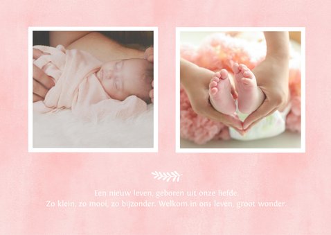 Klassiek geboortekaartje meisje - waterverf voetjes en foto 2