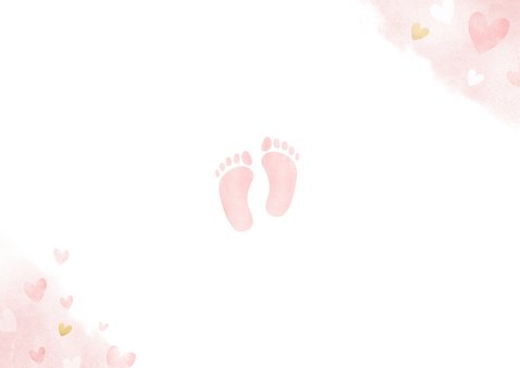 Klassiek geboortekaartje meisje - waterverf voetjes en foto Achterkant