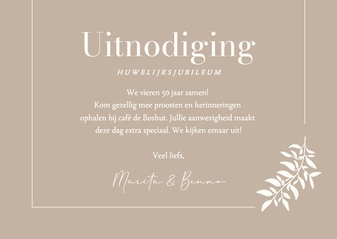 Klassieke beige jubileum kaart met witte takjes 3