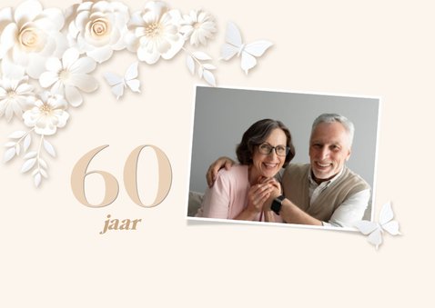 Klassieke fotokaart huwelijksjubileum met witte bloemen 2