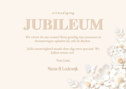 Klassieke fotokaart huwelijksjubileum met witte bloemen 3