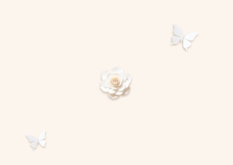 Klassieke fotokaart huwelijksjubileum met witte bloemen Achterkant