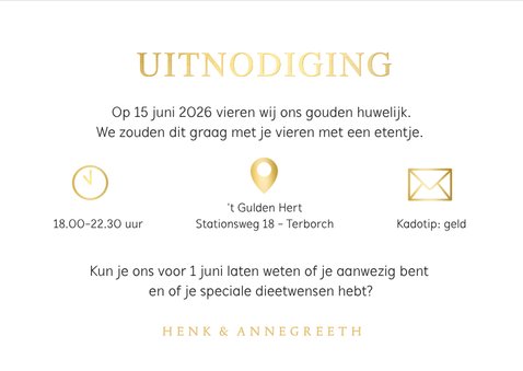 Klassieke uitnodiging gouden jubileum met grote foto 3