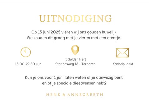 Klassieke uitnodiging gouden jubileum met grote foto 3