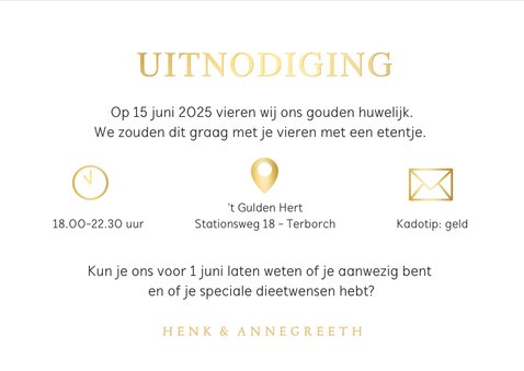 Klassieke uitnodiging gouden jubileum met grote foto  3