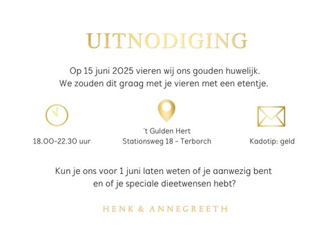 Klassieke uitnodiging gouden jubileum met grote foto 3