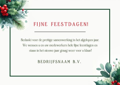 Klassieke zakelijke kerstkaart met kersttakjes en eigen foto 3