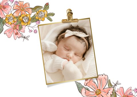 Kleurrijke felicitatiekaart geboorte kleinkind bloemen 2