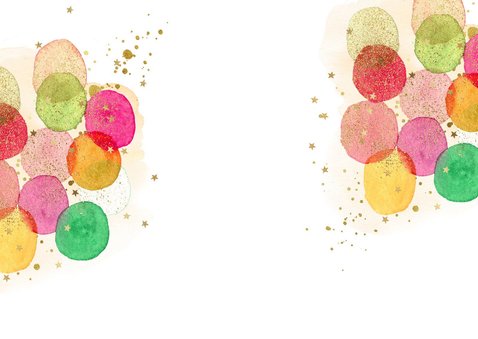 Kleurrijke uitnodiging kinderfeestje watercolor ballonnen Achterkant