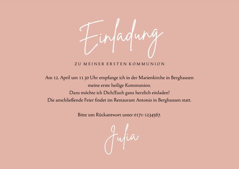 Kommunionskarte Einladung Foto & Herzen 3