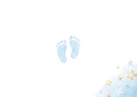 Kraamborrel uitnodiging jongen babyblauw voetjes Achterkant