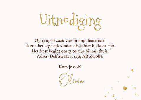 Lentefeest uitnodiging gerbera bloemen kleurrijk goud 3