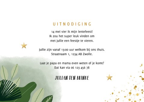 Lentefeest uitnodiging met planten waterverf en goudlook 3