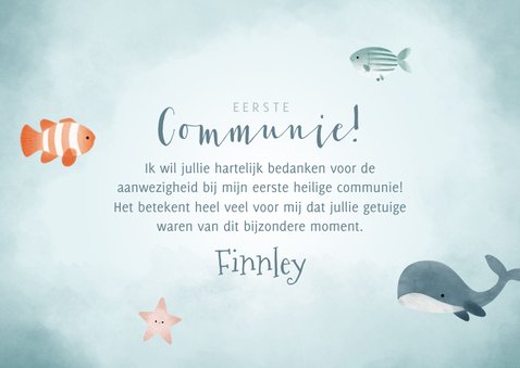 Leuke bedankkaart eerste communie met zee-thema en vissen 3