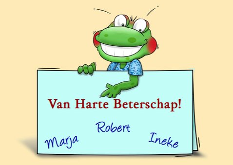 Leuke beterschapskaart met kikker en briefje 3