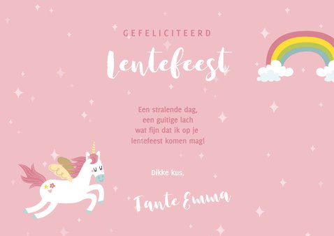 leuke felicitatie voor een lentefeest met eenhoorns 3