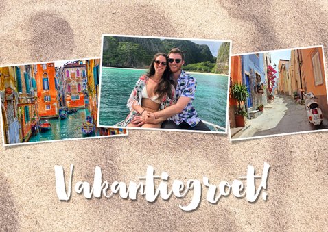 Leuke fotokaart met fotocollage, zand en typografie 2