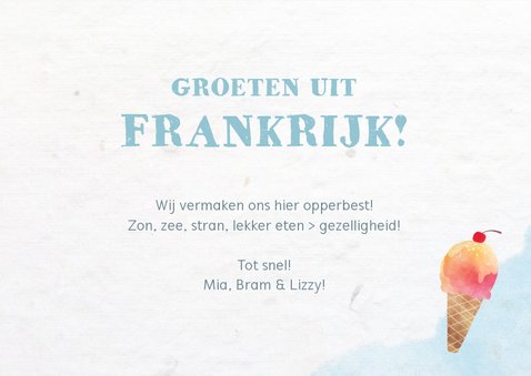 Leuke frisse vakantiekaart met zeesfeer, foto's en ijsje 3