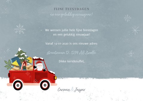 Leuke kerst verhuiskaart met verhuisauto en kerstman 3