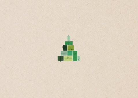 Leuke kerstkaart groene cadeau's en foto op papierlook Achterkant