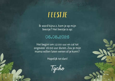 Leuke uitnodiging kinderfeestje met dino, ballon en jungle 3