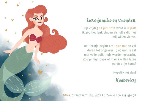 Leuke uitnodiging kinderfeestje met zeemeermin en waterverf 3