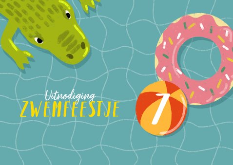 Leuke uitnodiging kinderfeestje met zwembanden en krokodil 2