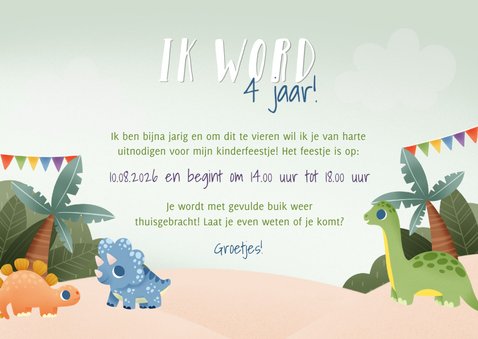 Leuke uitnodiging kinderfeestjes dino's jungle en slingers 3