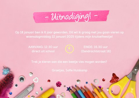 Leuke uitnodiging knutsel- of creatief kinderfeestje 3