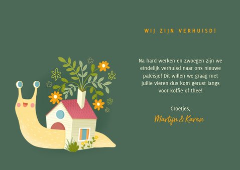 leuke verhuiskaart slak met huisje en foto 3