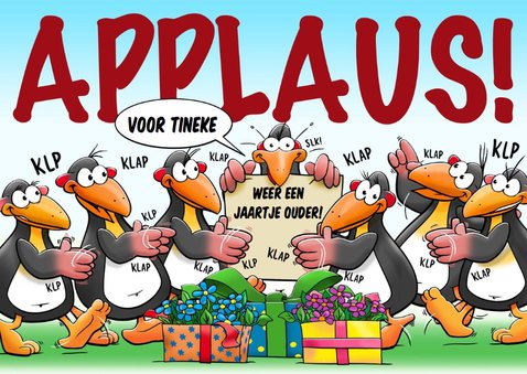 Leuke verjaardagskaart met pinguïns voor een dame 3