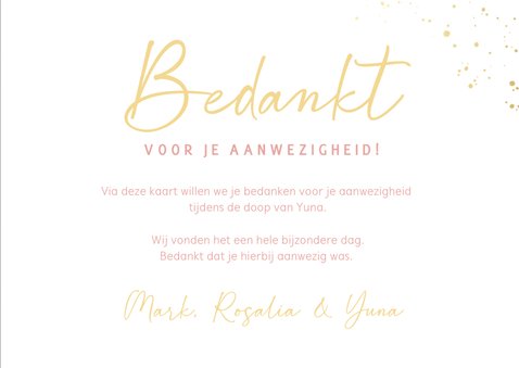 Lief bedankt kaartje doop meisje - met papieren engeltje 3