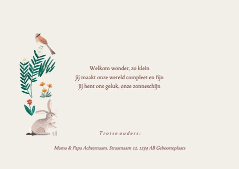 Lief geboortekaartje dieren krans ovaal klassiek 2