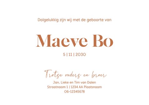 Lief geboortekaartje met koperfolie– broer kust baby 3