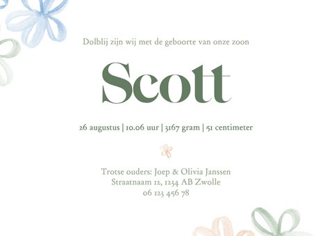 Lief geboortekaartje met patroon van bloemen 3