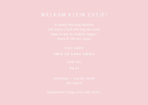 Lief geboortekaartje met zwaantjes voor een zusje 3
