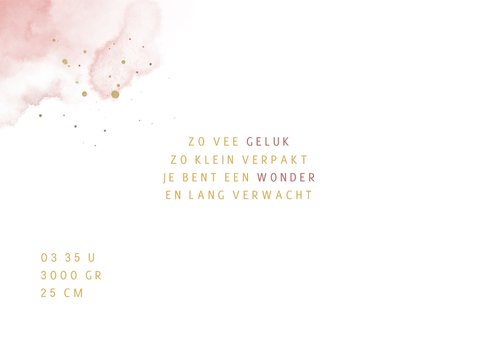 Lief geboortekaartje roze aquarel met grote naam 2