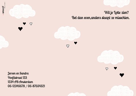 Lief geboortekaartje Wolkjes - Roze 2