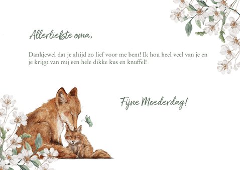 Lief Moederdagkaartje voor oma met vosjes tussen de bloemen 3