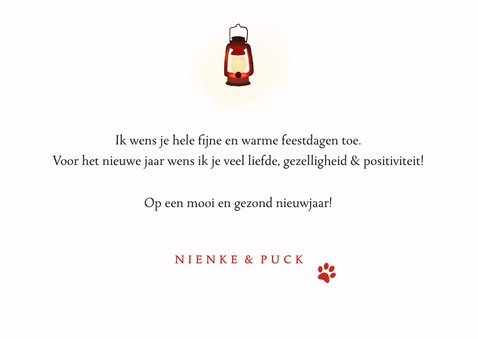 Liefdevolle kerstkaart - Teckel met lampjes in de sneeuw 3