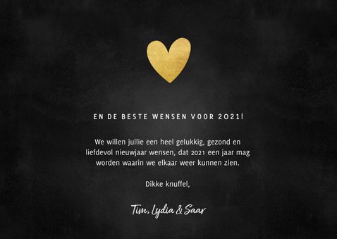 Liefdevolle nieuwjaarskaart goudlook 2021 hartje en foto's 3