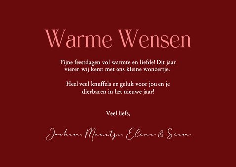 Lieve kerstkaart met foto rood met pinguïn en strikje 3