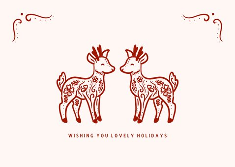 Lieve kerstkaart met illustratie van hertjes en ornamenten 2