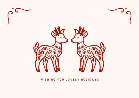 Lieve kerstkaart met illustratie van hertjes en ornamenten 2