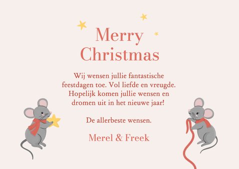 Lieve kerstkaart met muisjes en rijmpje en sterren 3